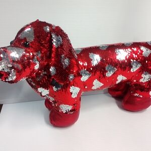Sequin Dachshund Home Accent - Red and Silver